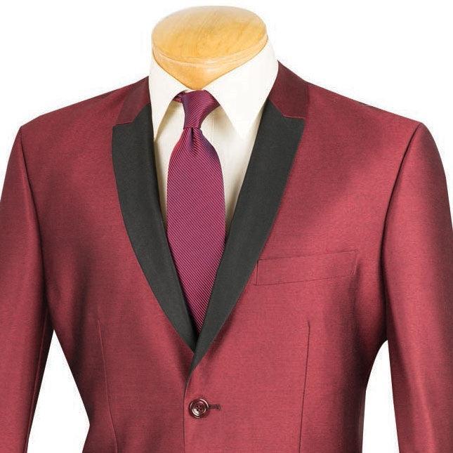 Slim Fit Shiny Sharkskin Men's 2 Piece Suit in Maroon Male Product Image