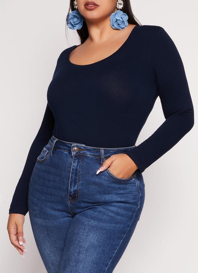 Womens Plus Size Basic Scoop Neck Long Sleeve T Shirt Product Image