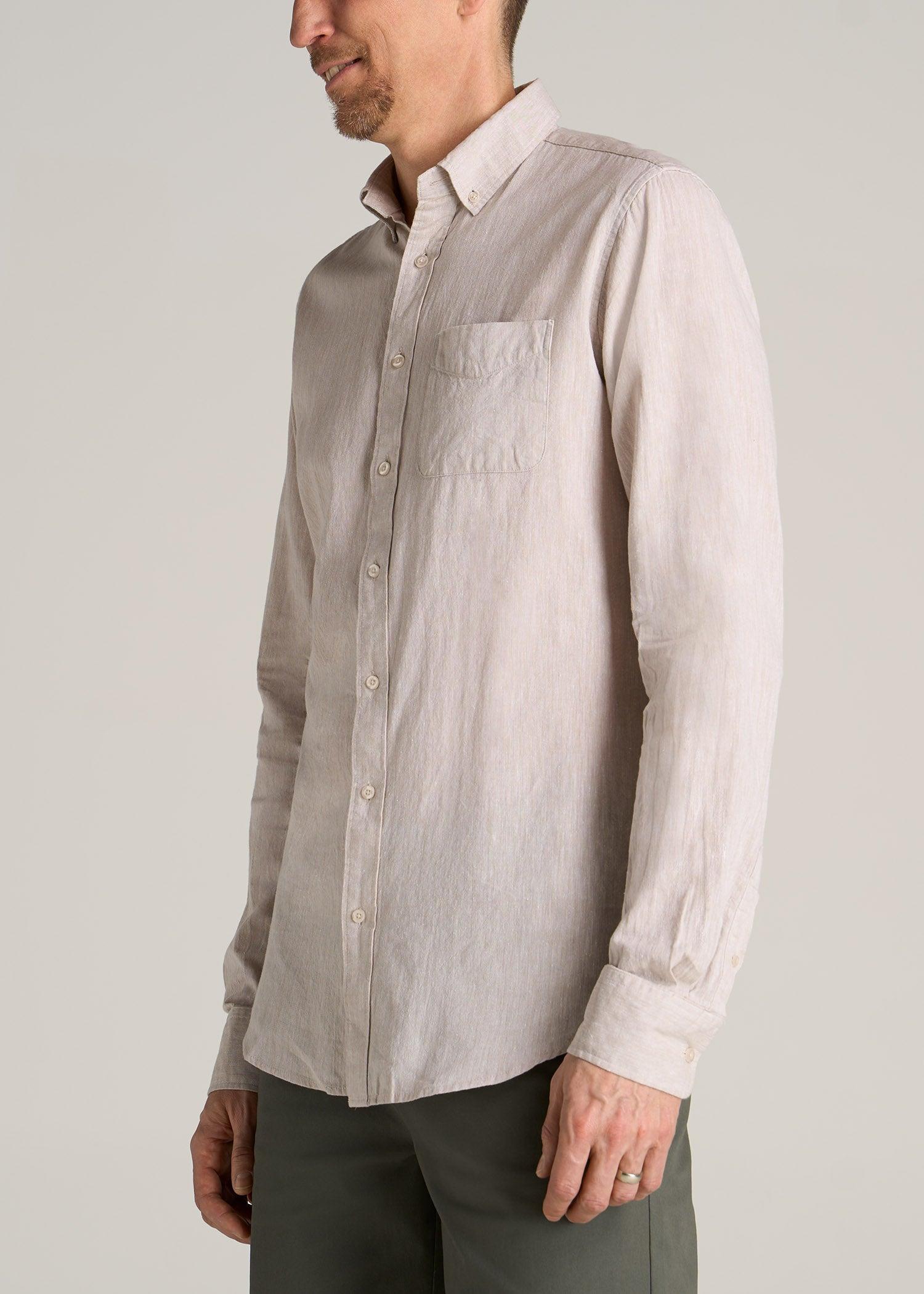 Linen Long Sleeve Shirt for Tall Men in Natural Male Product Image