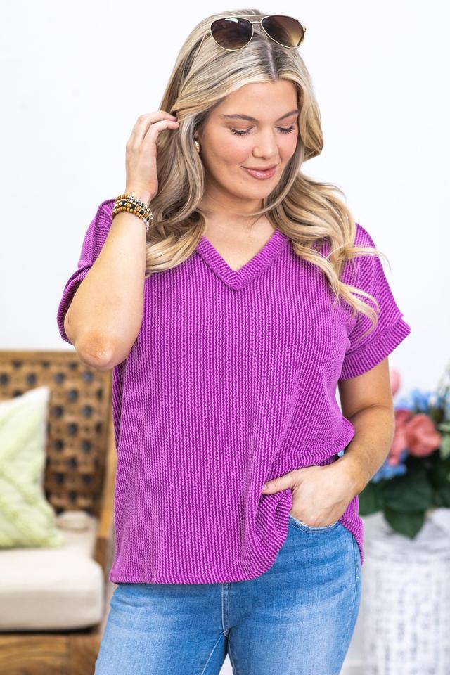 V-Neck Ribbed Knit Top Product Image