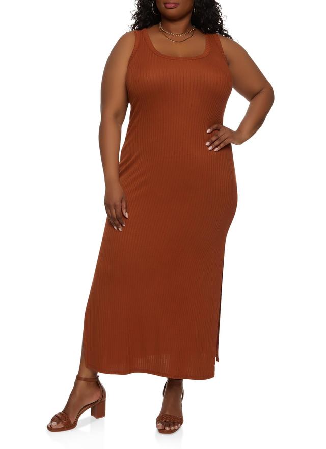 Womens Plus Size Ribbed Side Slit Maxi Tank Dress Product Image