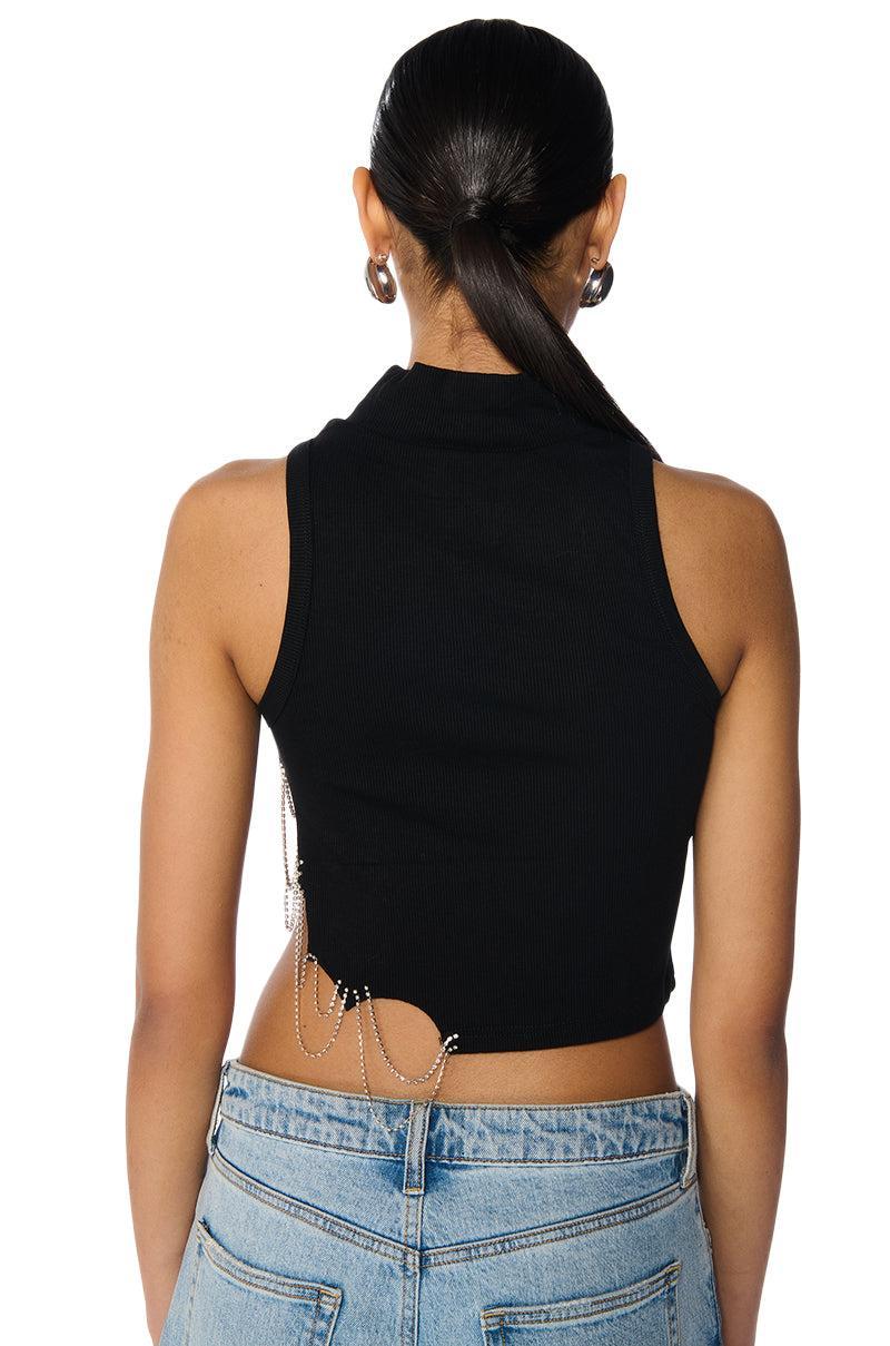 SPIDER WEBS MOCK NECK EMBELLISHED CROPPED TANK Product Image