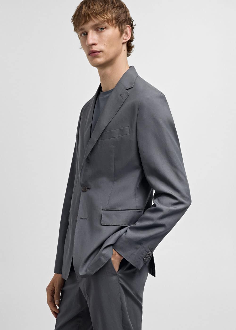 MANGO MAN - Slim-fit linen-blend suit blazer petrol blueMen Product Image