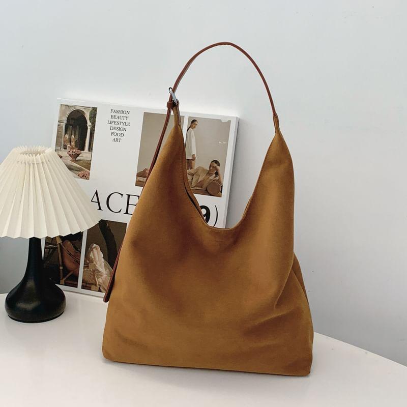 Set: Faux Suede Tote Bag With Pouch Product Image