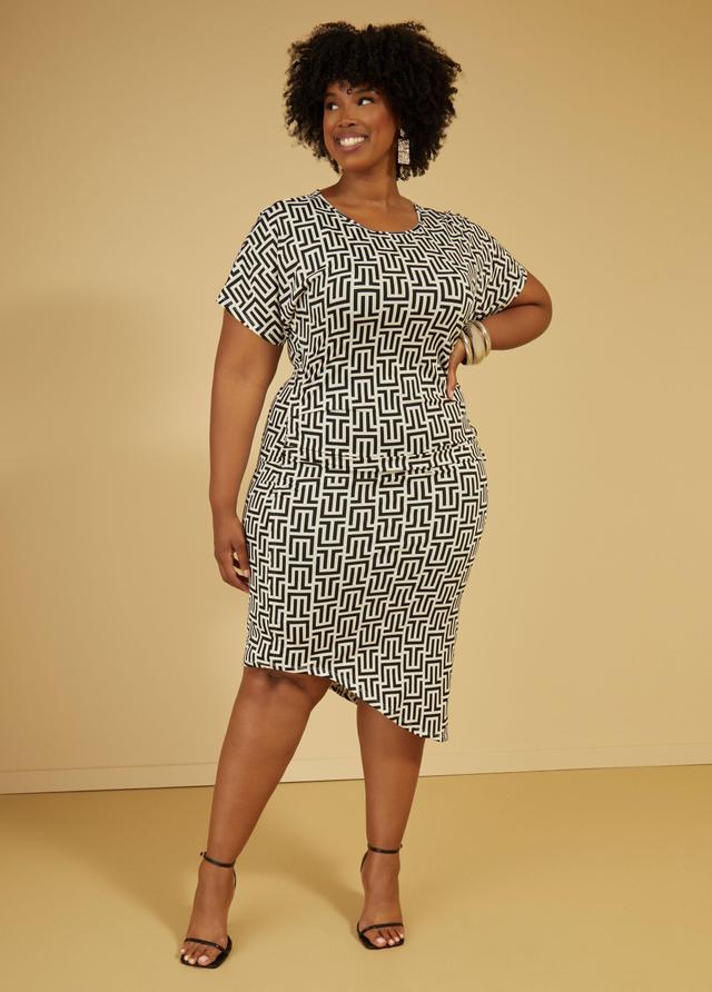 Plus Size Printed Asymmetric Ruched Dress Ashley Stewart Product Image