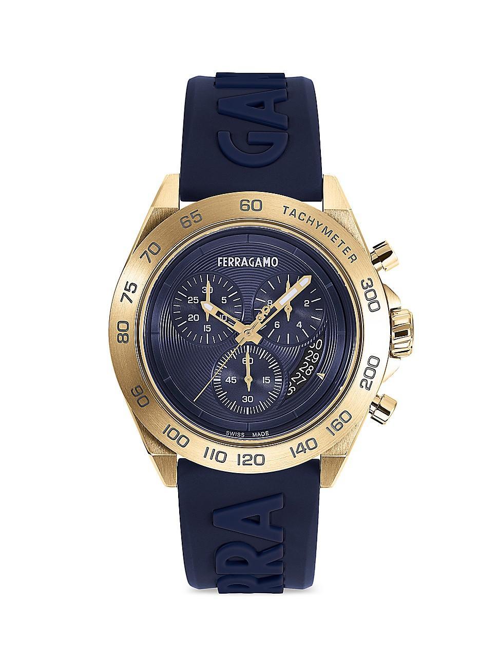 Salvatore Ferragamo Mens Swiss Chronograph Urban Blue Silicone Strap Watch 43mm Product Image