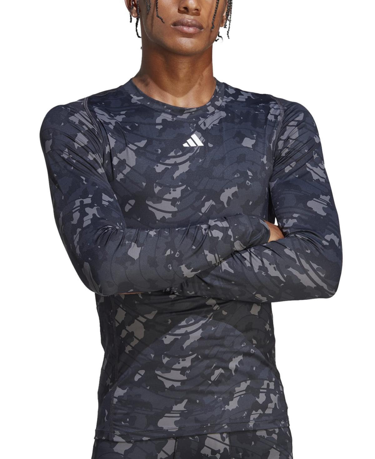 adidas Slim Fit Techfit Crewneck Long-Sleeve Camo Training T-Shirt Product Image