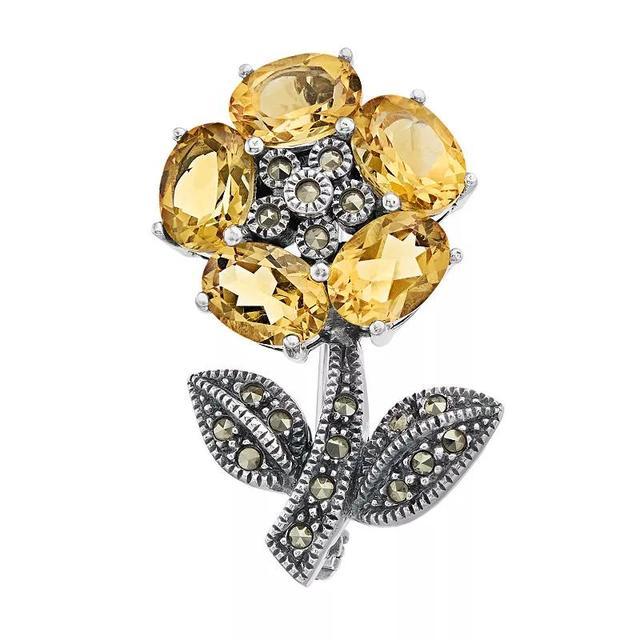 Lavish by TJM Sterling Silver Champagne Cubic Zirconia & Marcasite Flower Pin, Womens Product Image