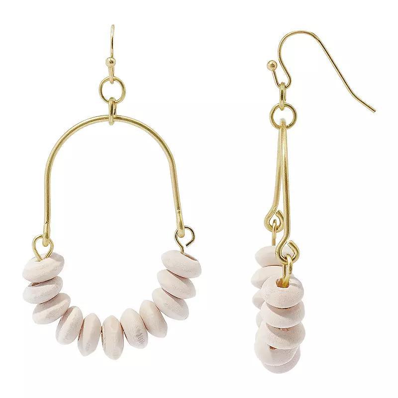 Sonoma Goods For Life Gold Tone Cream Wood Beads Drop Earrings, Womens, White Product Image