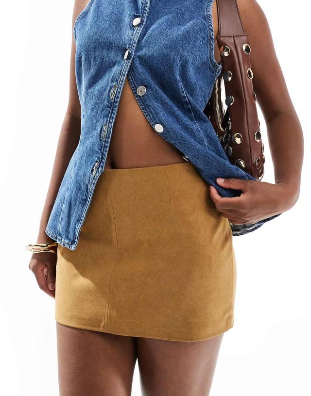 Bershka faux suede mini skirt in tan Product Image