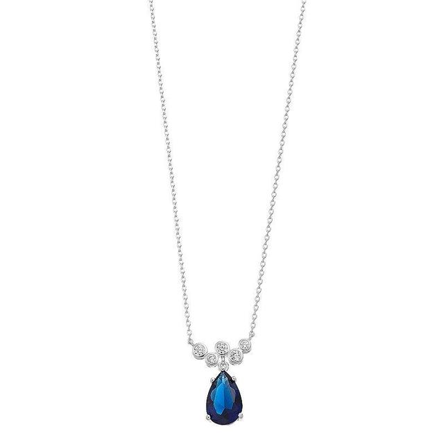 Blue Sapphire & Cubic Zirconia Bubble Chevron Raindrop Necklace, Womens White Product Image