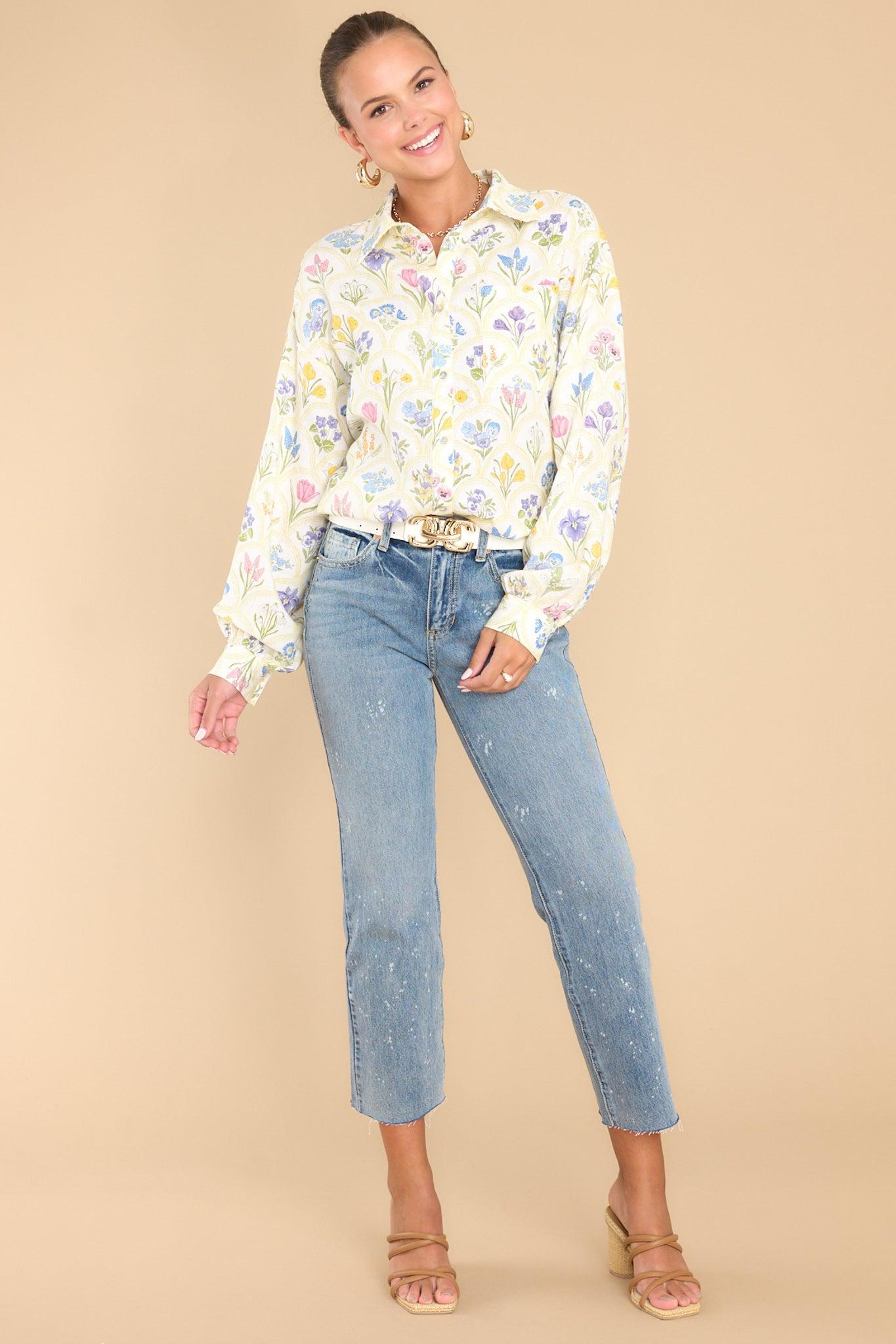 Aura Blossoming Emotion Ivory Floral Print Top Product Image