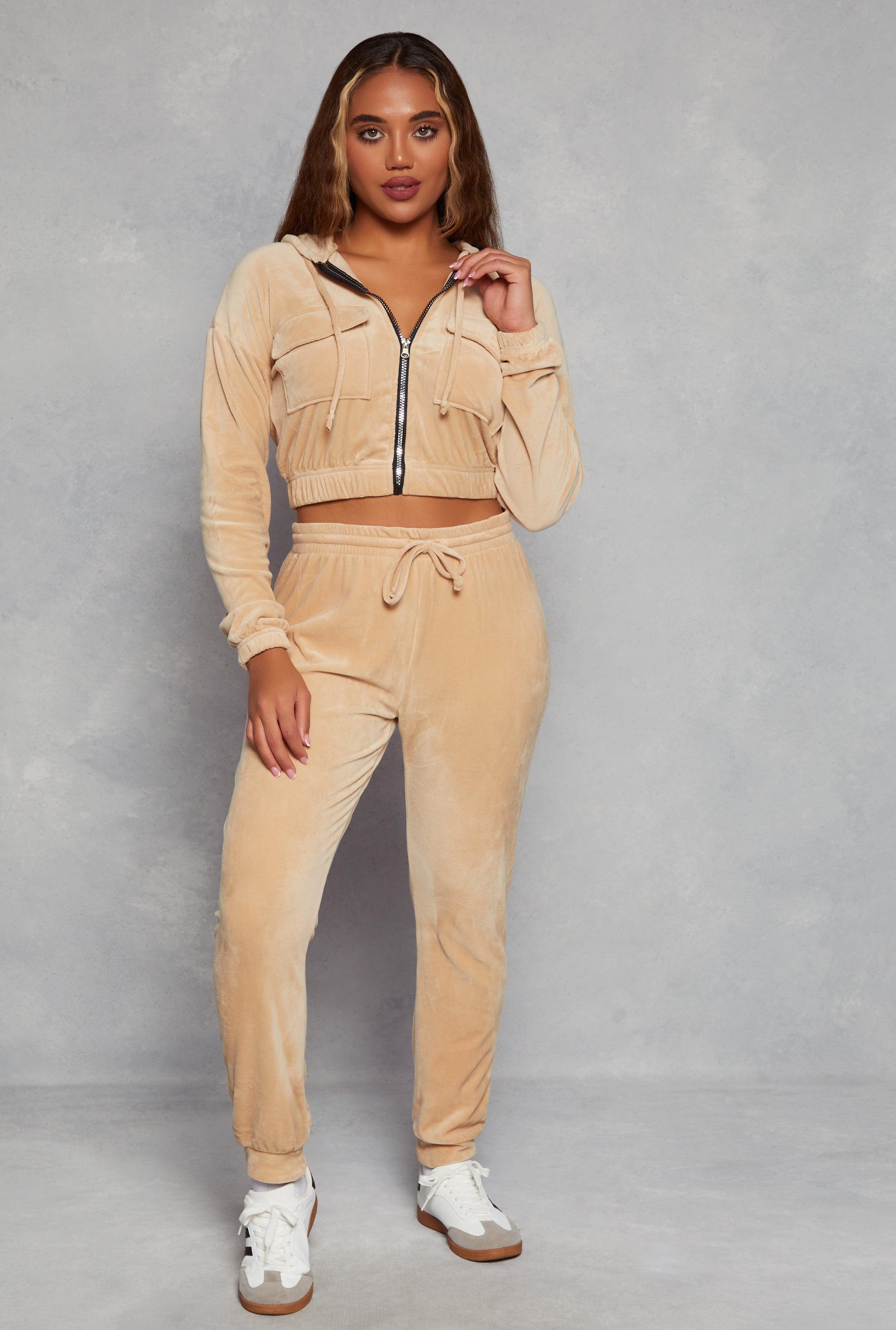 Womens Solid Velour High Waist Drawstring Joggers Product Image