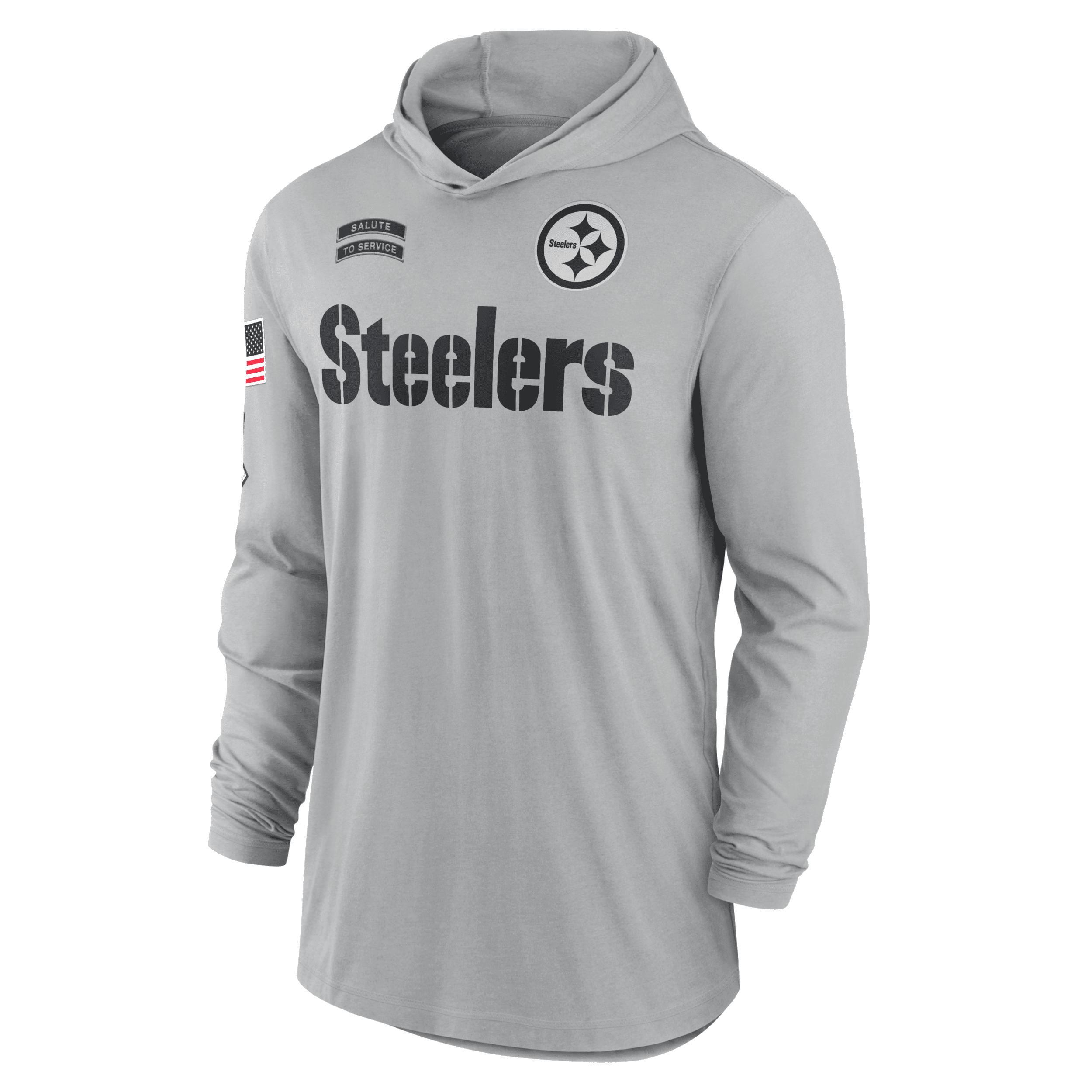 Pittsburgh Steelers Salute to Service Edge Mascot Lockup Men’s Nike Dri-FIT NFL Long-Sleeve Hooded Top Product Image