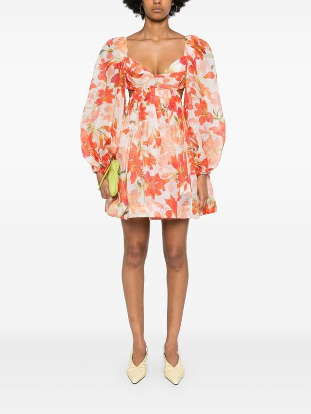 ZIMMERMANN Tranquillity Floral Linen And Silk Minidress In Orange Product Image