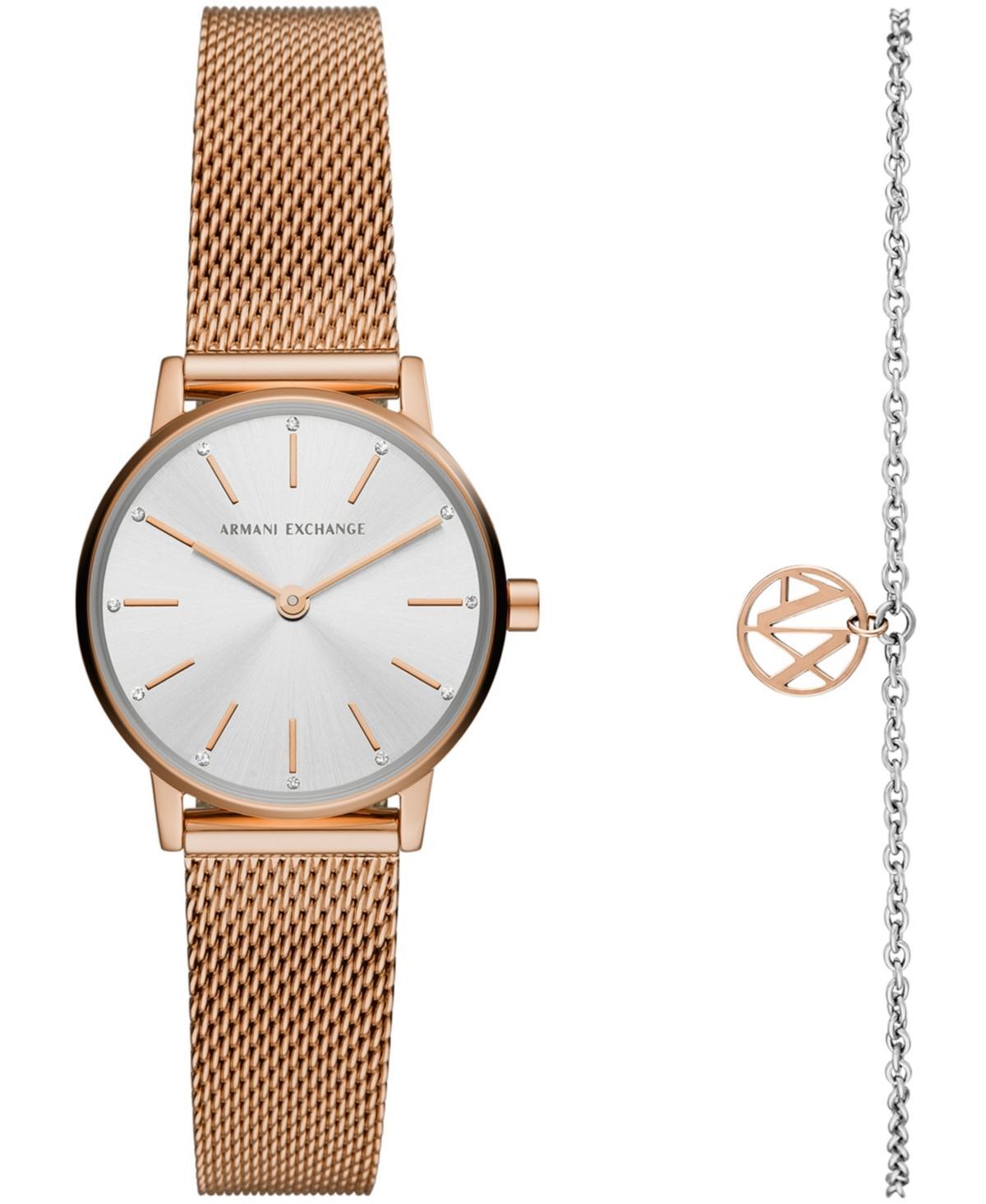 Ax Womens Rose Gold-Tone Mesh strap Watch with Bracelet 28mm Product Image