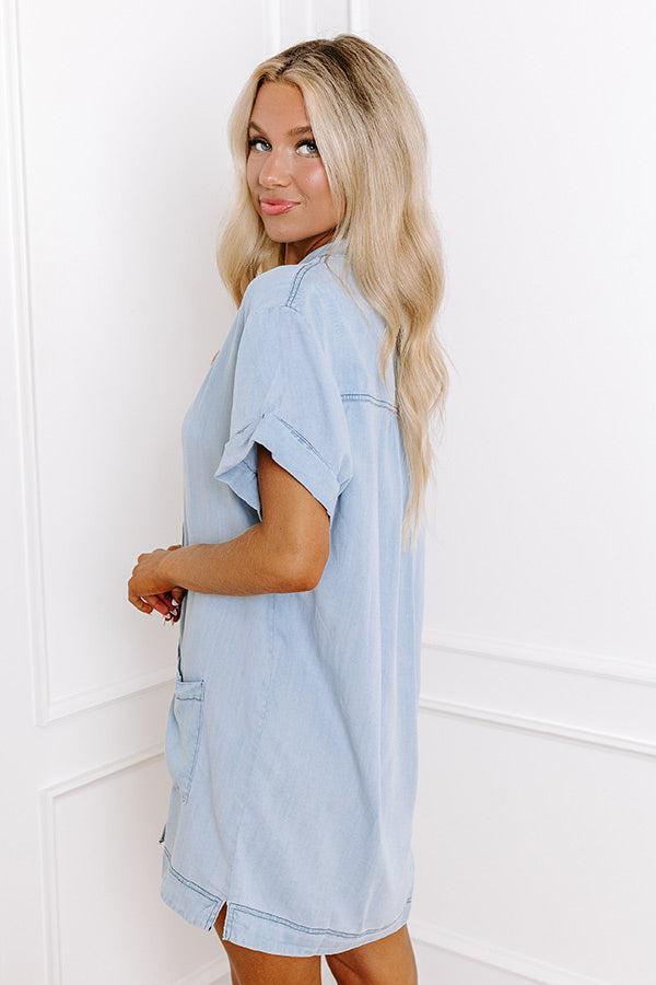 Living For Lake Life Chambray Mini Dress in Light Wash Product Image