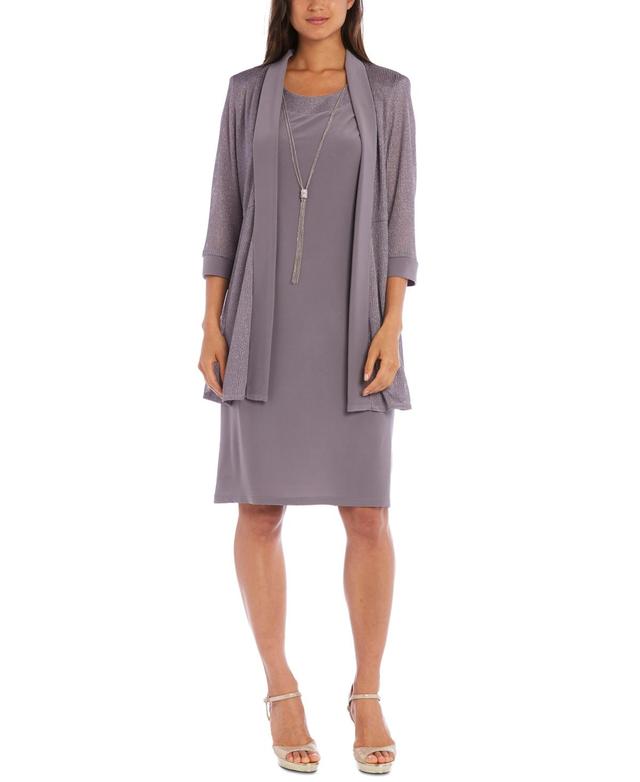 R & M Richards Women's Petite Long Jacket Dress, Silver, 4P Product Image