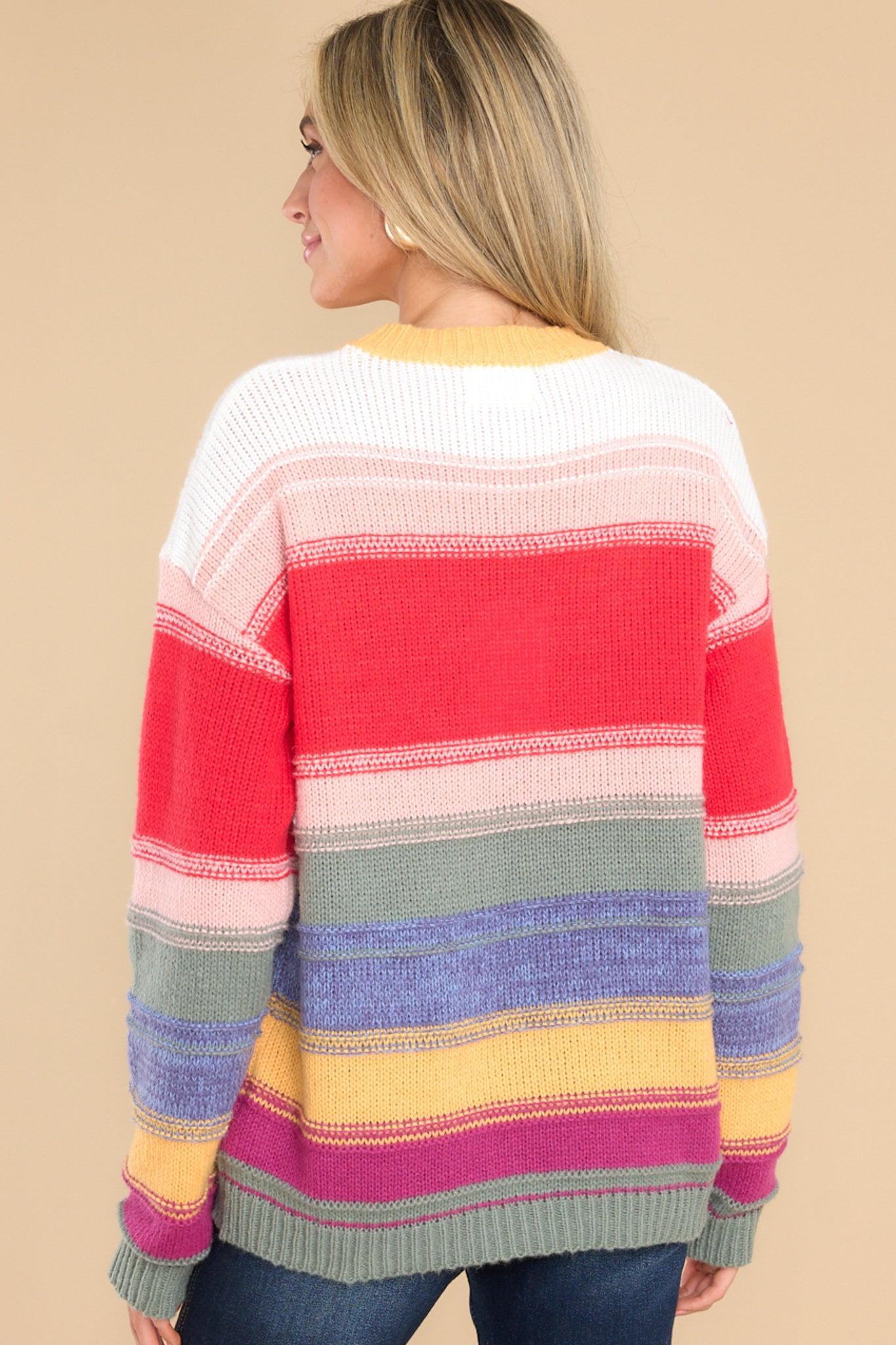 End Of The Rainbow Red Multi Stripe Sweater Product Image