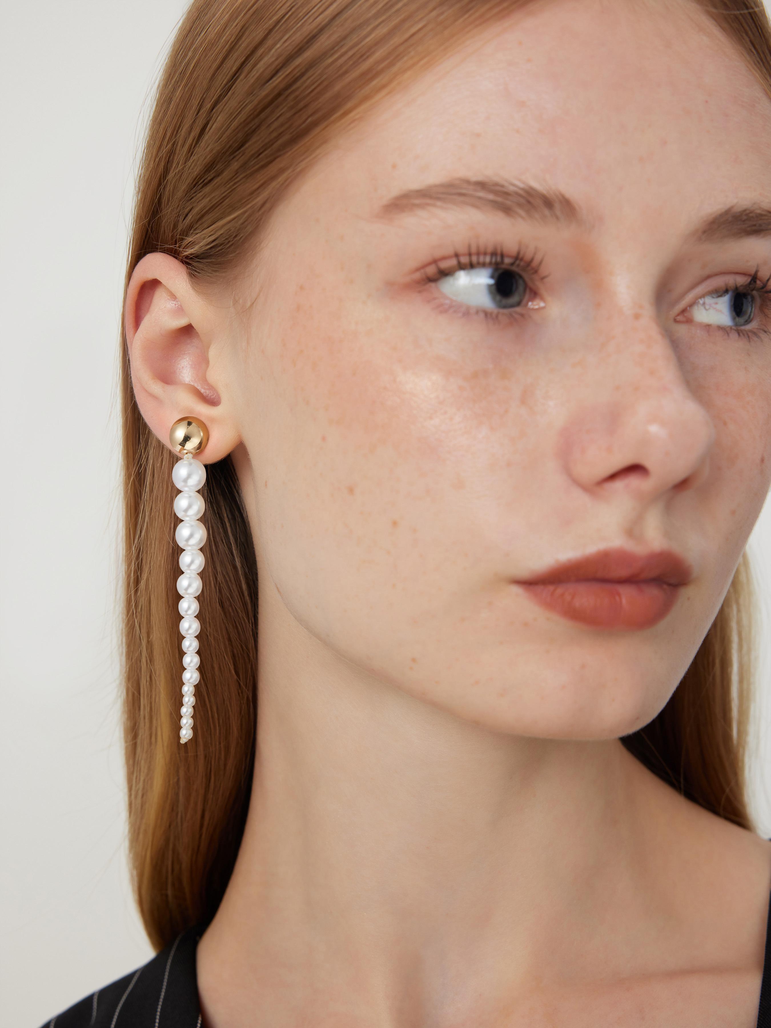 FAUX PEARL BEADED DANGLE EARRINGS Product Image