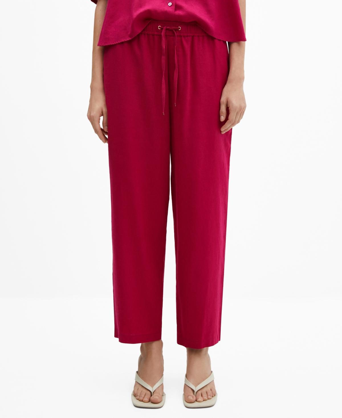 MANGO - Straight linen-blend pants fuchsiaWomen product image