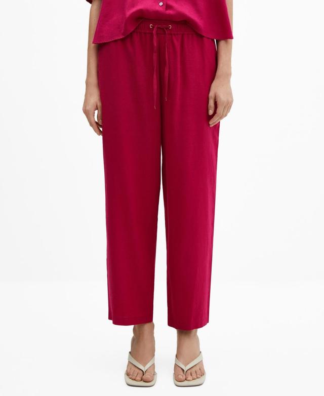 MANGO - Straight linen-blend pants fuchsiaWomen Product Image