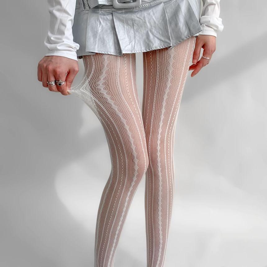 Striped Lace Trim Fishnet Tights product image