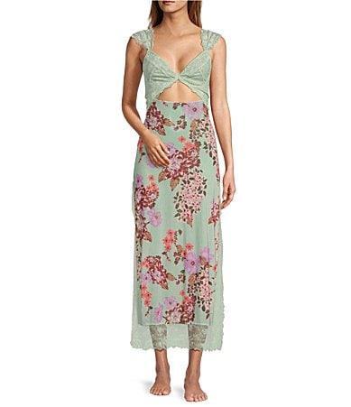 Free People Suddenly Fine Floral Print Cutout Lace Trim Nightgown Product Image