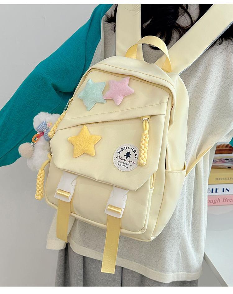 Lettering Applique Nylon Laptop Backpack / Star Badge / Bag Charm / Set Product Image