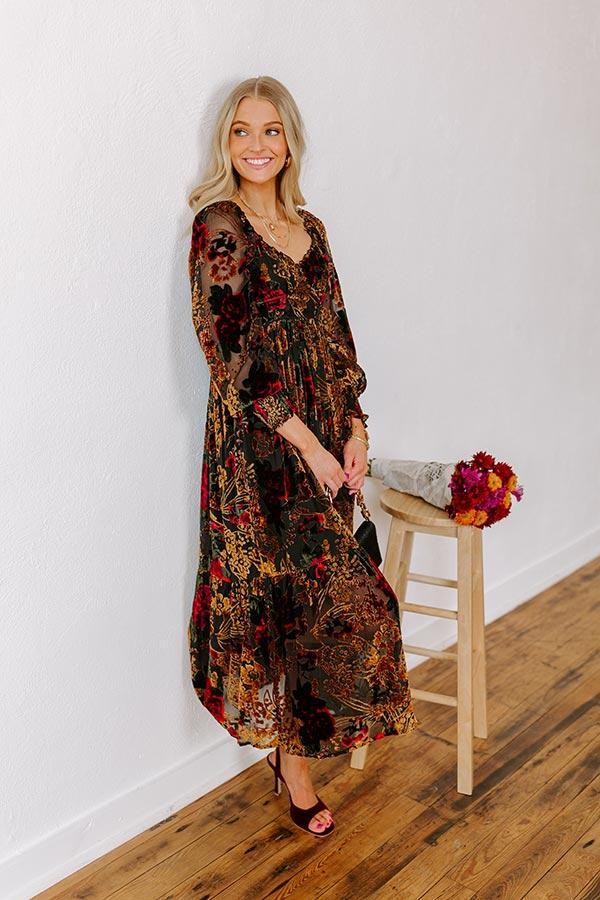 Harvest Garden Velvet Burnout Midi in Black Product Image