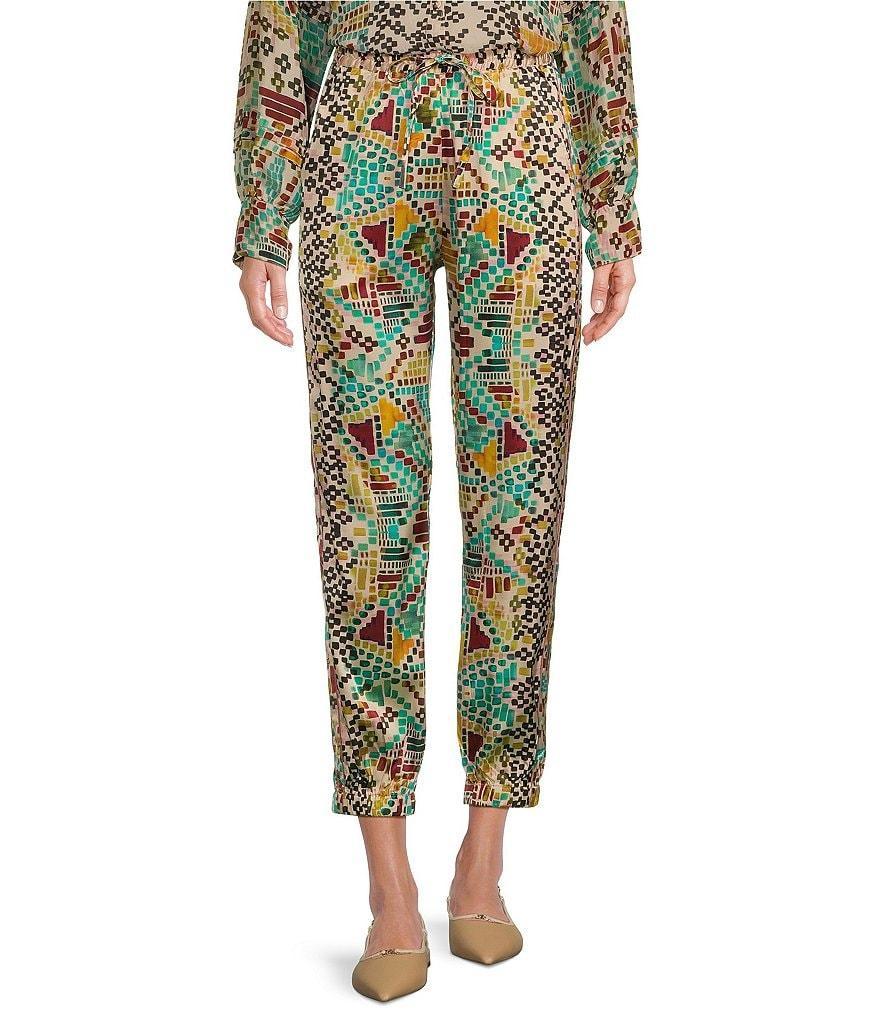 JOHNNY WAS Genora Paneled Printed Woven Silk Drawstring Waist Jogger Ankle Pull-On Pant product image