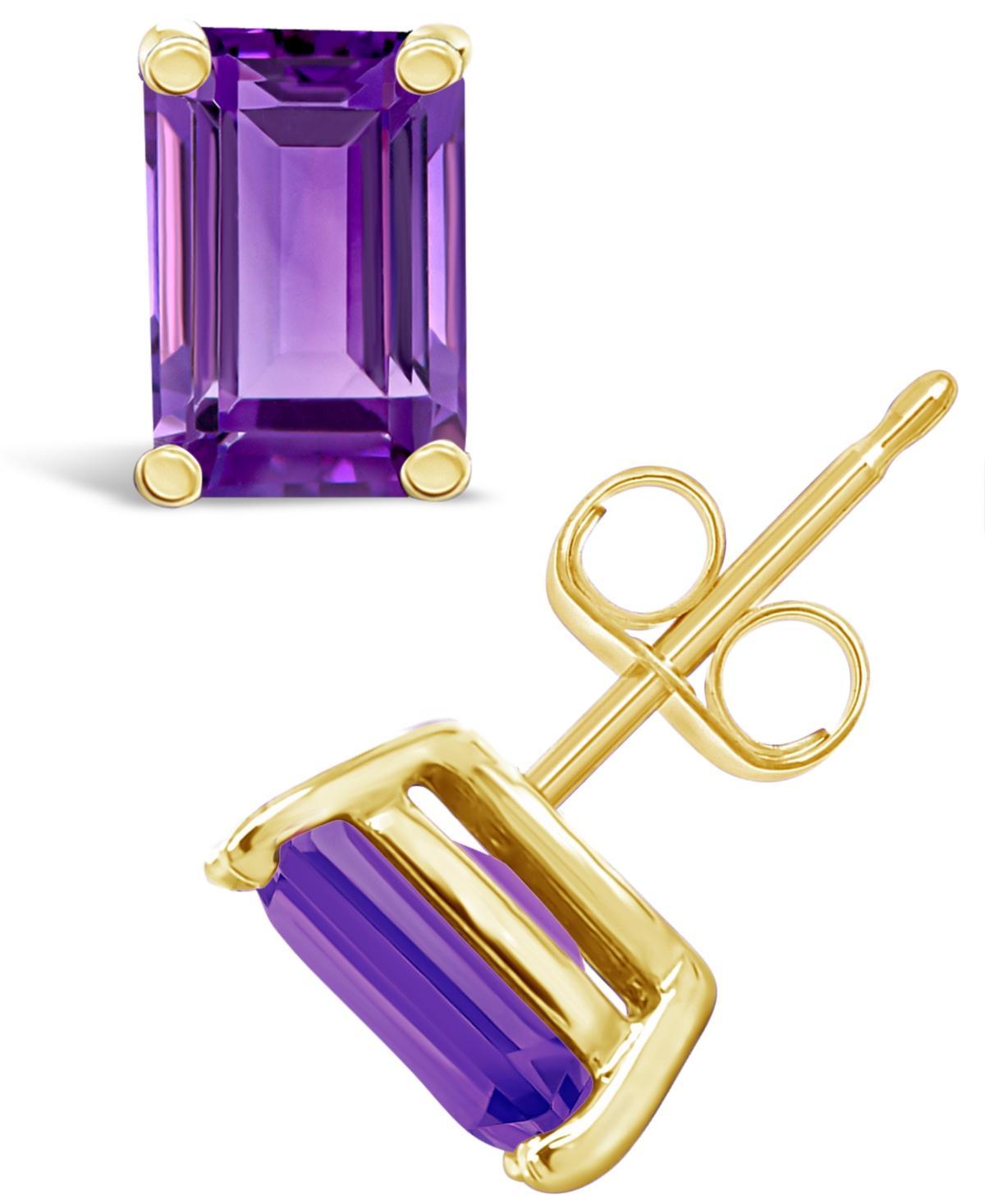 Celebration Gems 14k Gold Emerald Cut Amethyst Stud Earrings, Womens Product Image