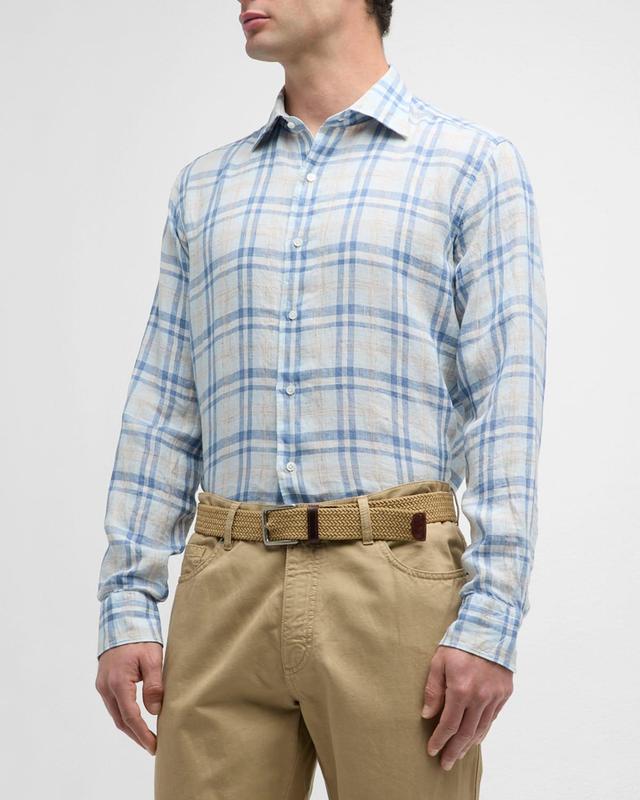 Mens Emil Linen Check-Print Sport Shirt Product Image