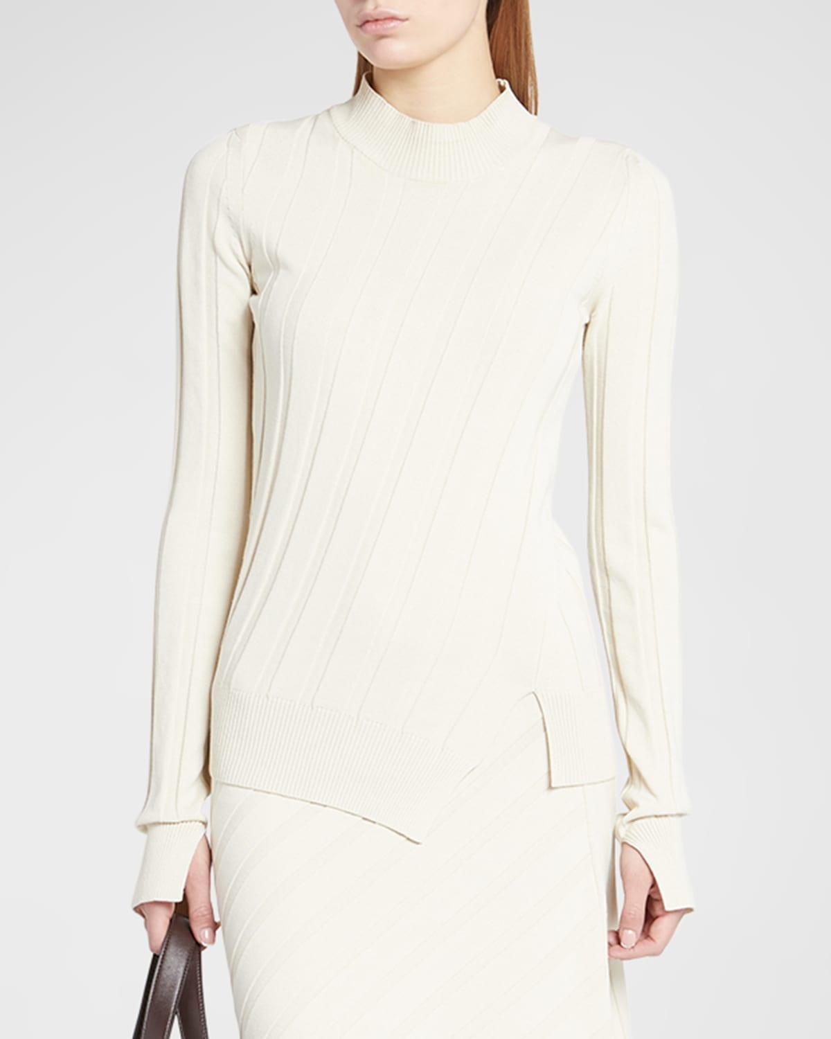 Wide Ribbed Knit Top with Asymmetric Hem Product Image