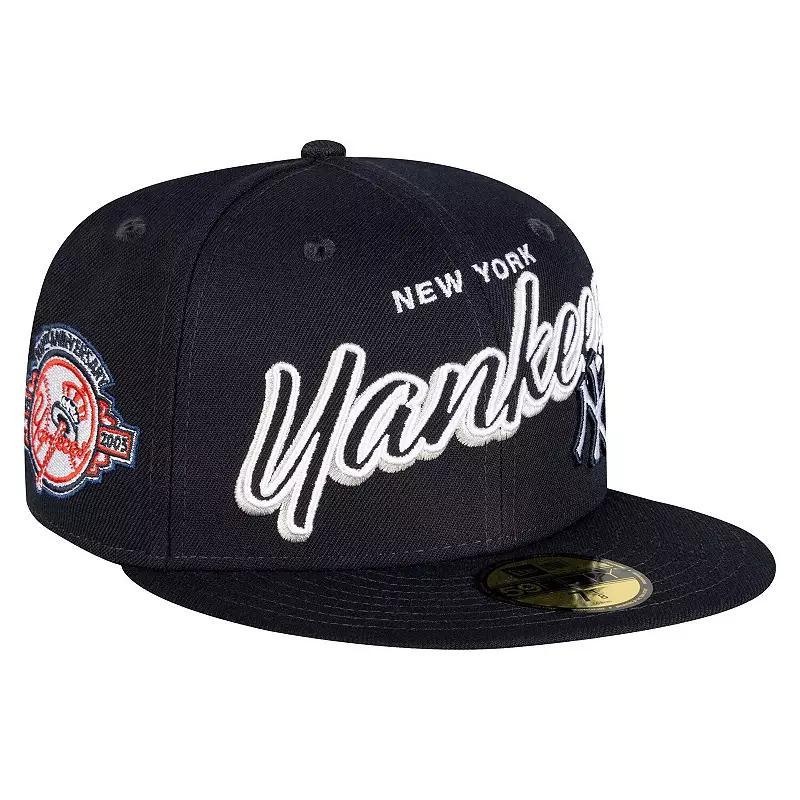 Mens New Era New York Yankees Script Sided 59FIFTY Fitted Hat Blue Product Image