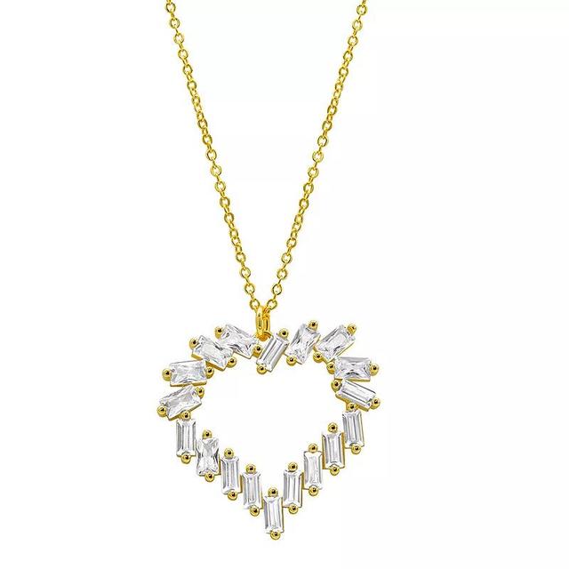 Adornia 14k Gold Plated Crystal Baguette Heart Pendant Necklace, Womens White Product Image