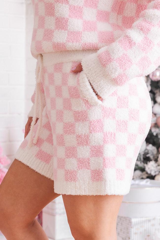 Movies And Chill Fuzzy Pink Checkered Lounge Shorts Product Image