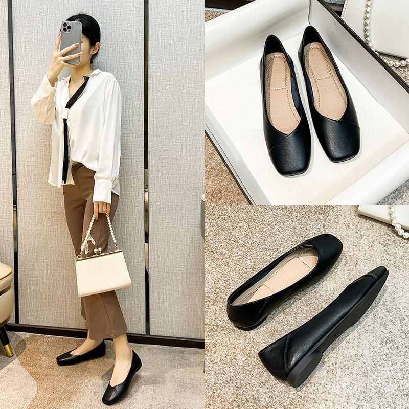 Faux Leather Square Toe Flats Product Image