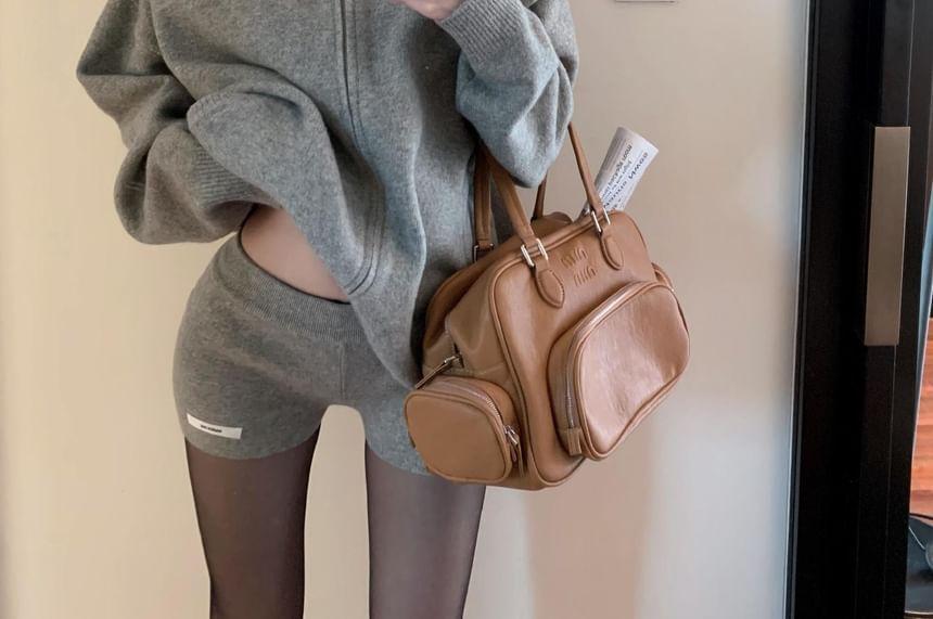 Plain Hooded Zip Cardigan / Low Rise Knit Hot Pants Product Image