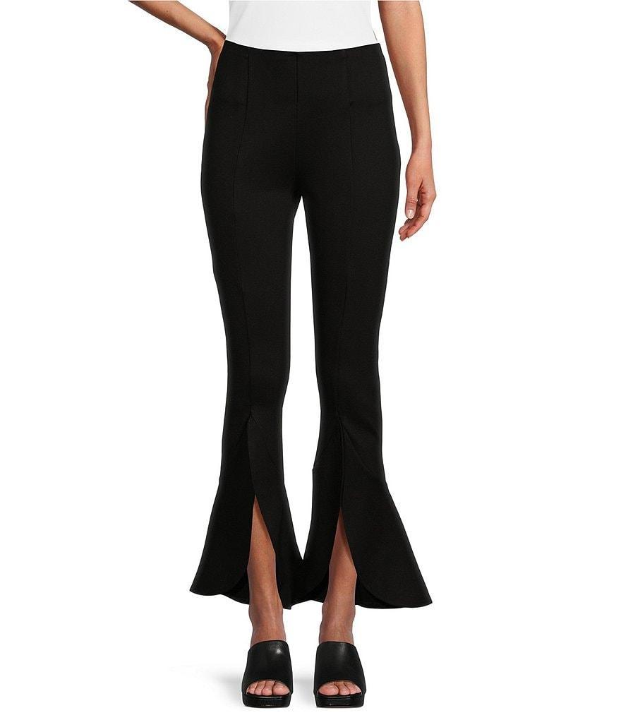 Slim Factor by Investments Ponte Knit Ruffle Front Slit Kick Flare Pants Product Image