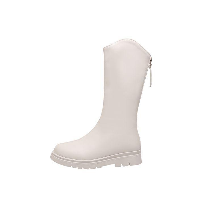 Platform Plain Zip-Up Faux Leather Tall Boots Product Image