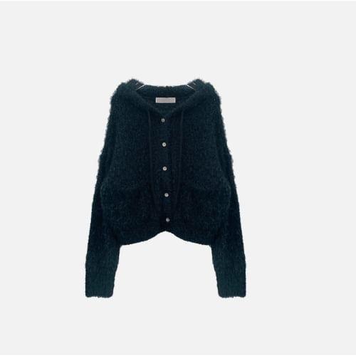 Plain Hooded Fluffy Cardigan Product Image