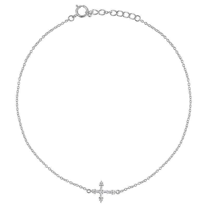 Primrose Sterling Silver Cubic Zirconia Cross Anklet, Women's, Size: 9", Grey - Size: 9" Product Image