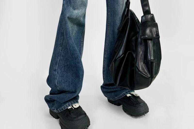 Low Waist Washed Bootcut Jeans Product Image