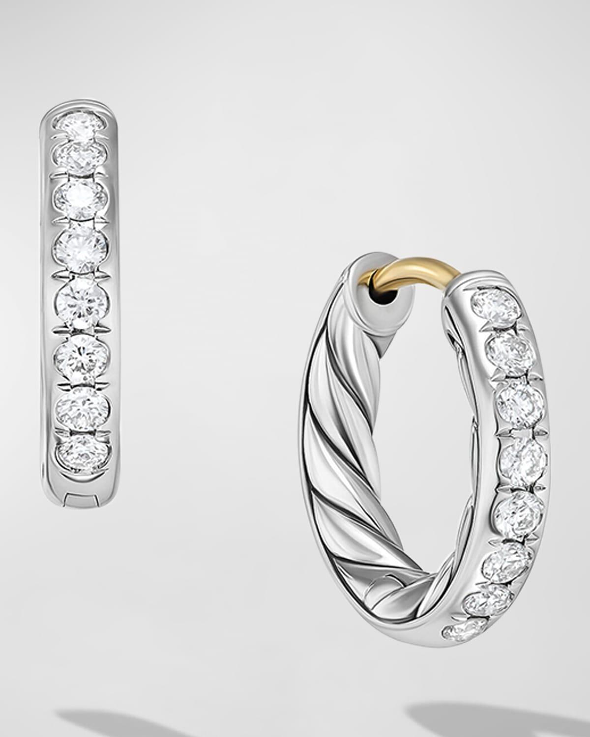 Womens Sculpted Cable Huggie Hoop Earrings In Sterling Silver With Diamonds Product Image