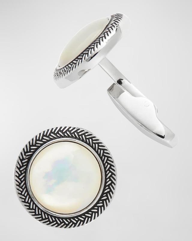 Men's Round Mother-Of-Pearl Antique-Border Cufflinks Product Image