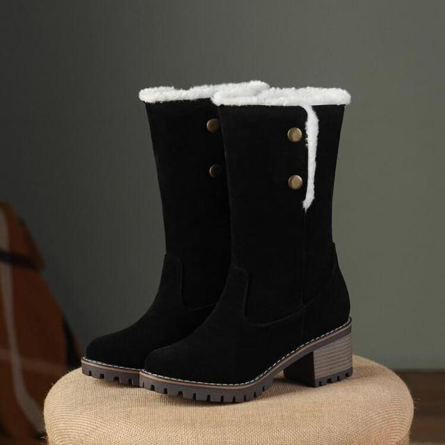 Button Faux Suede Mid Calf Boots Product Image