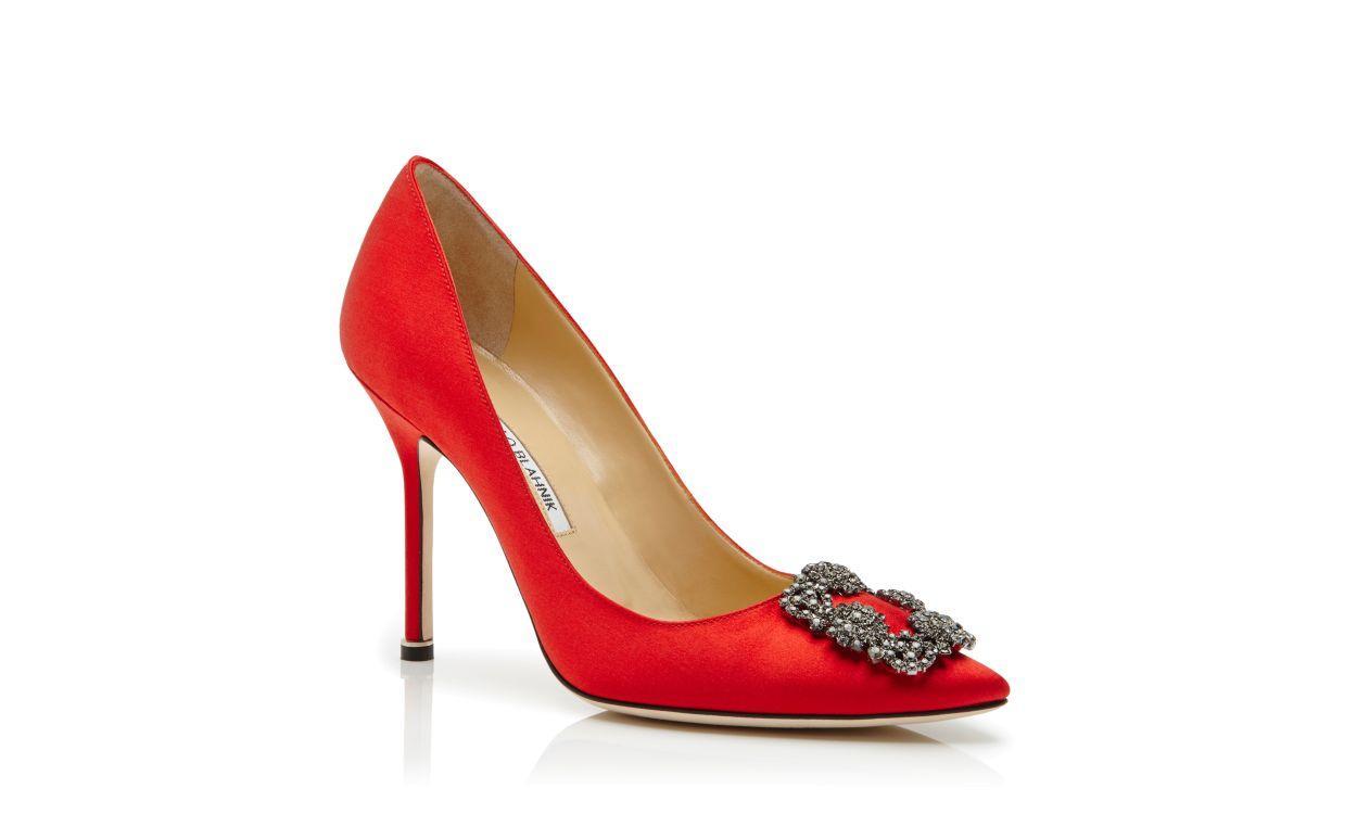 HANGISI Red Satin Jewel Buckle Pumps Product Image