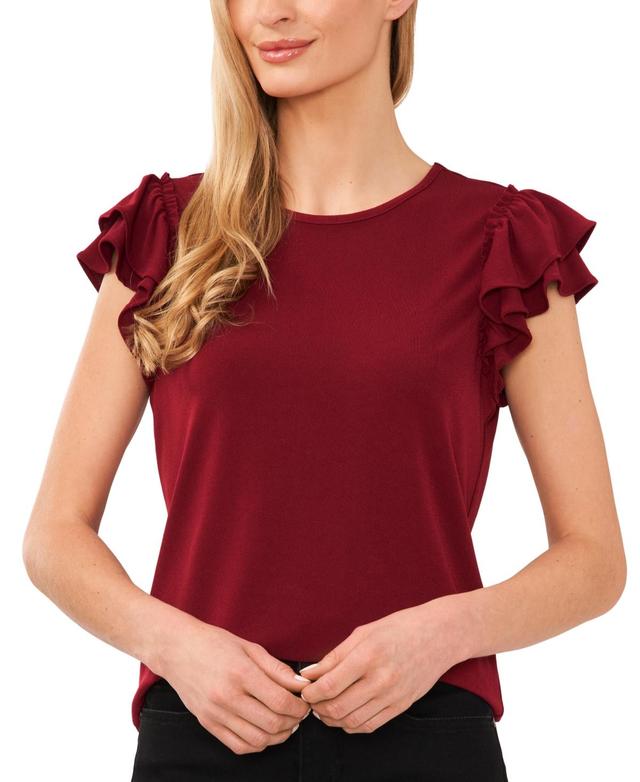 CeCe Womens Ruffled Flutter-Sleeve Short Sleeve Knit Top Product Image