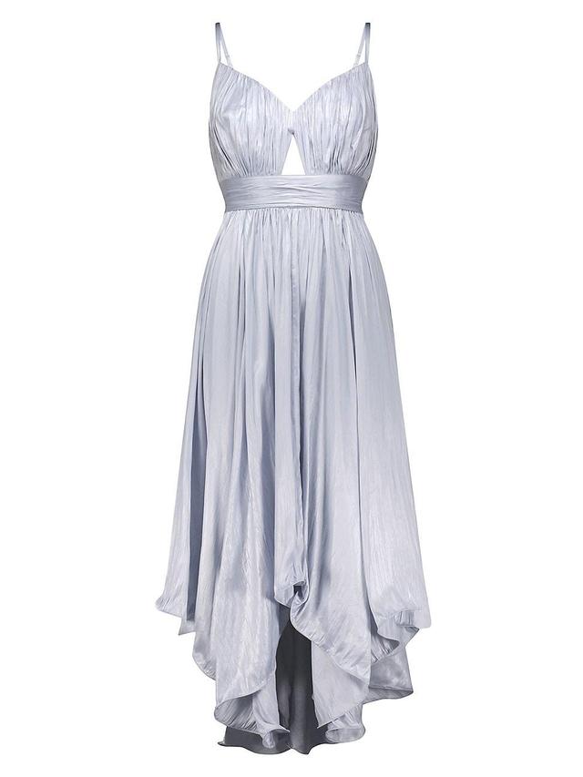 Womens Asymmetric Pleated Satin Midi-Dress Product Image